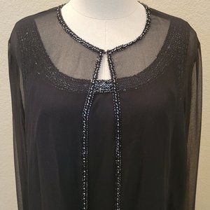 JKARA NY 3 Pcs Pant Set Beaded Trim Midnight Blue